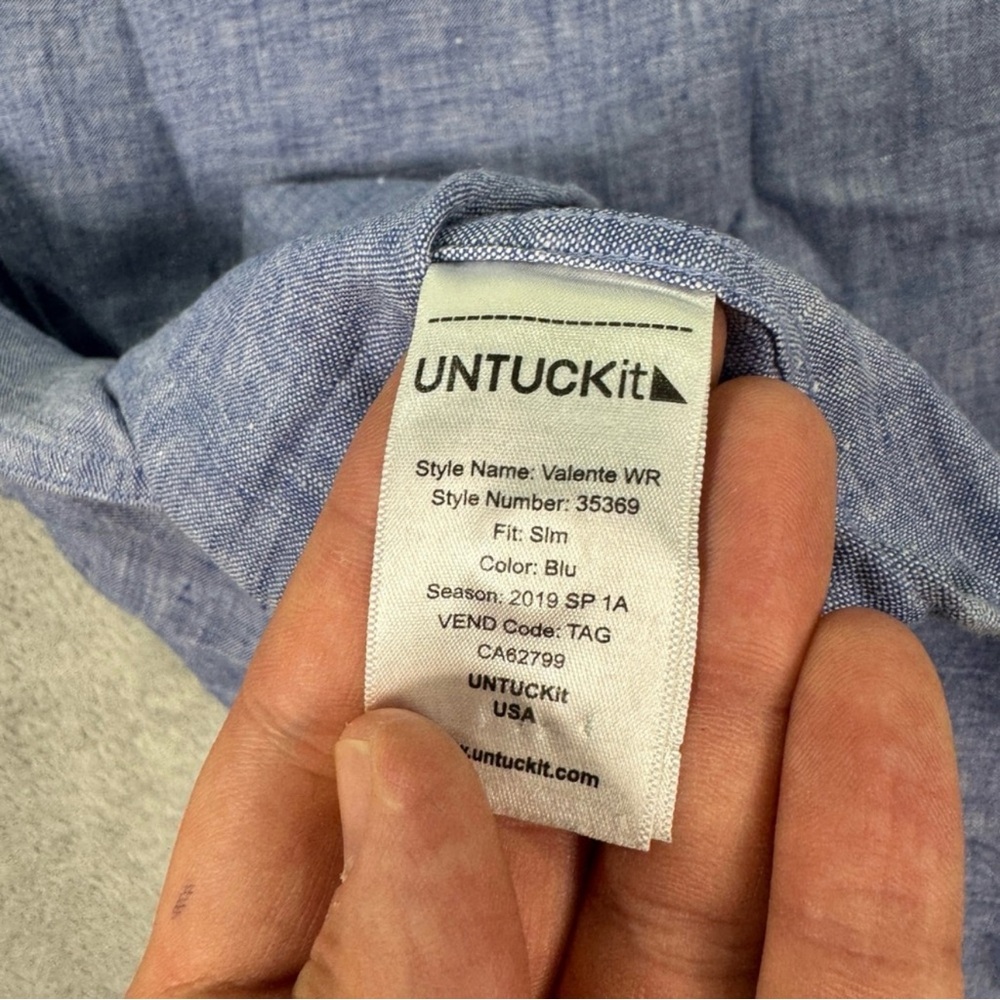 UNTUCKIT Slim Fit Valente WR Button Up 100% Linen Shirt Blue Mens Medium EUC - Picture 4 of 6